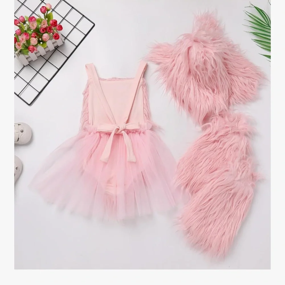 Bunny Costume Toddler Baby Girls Faux Fur Tutu Romper Dress Leg Warmer Hat set